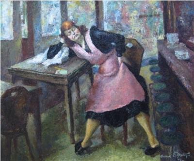 Sample artwork by Anna Elkan Meltzer (1896 - 1974), known for genre, figure, portrait, interior painting, teaching - View similar artists and auction records